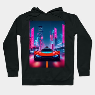 Dark Neon Sports Car in Asian Neon City Hoodie